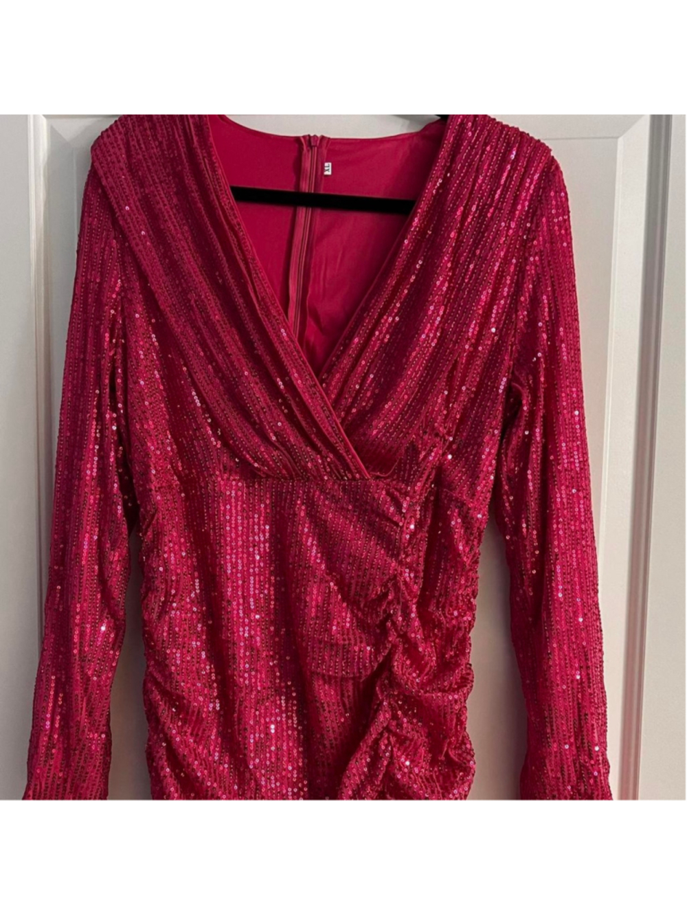 Hot pink long sleeve sequin dress
